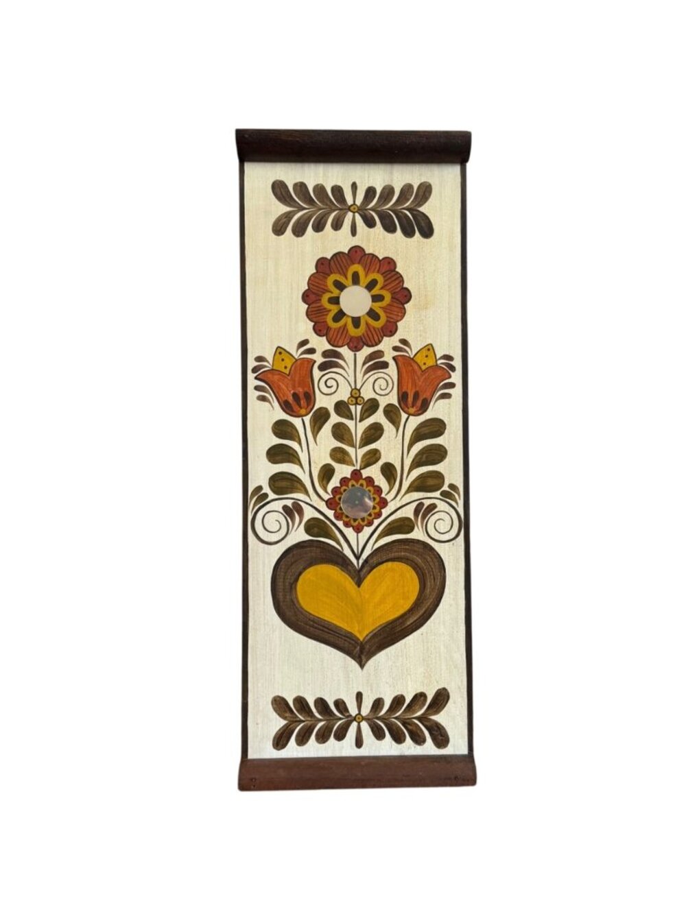 Hand-Painted Folk Art Wooden Wall Plaque With Heart & Floral Design